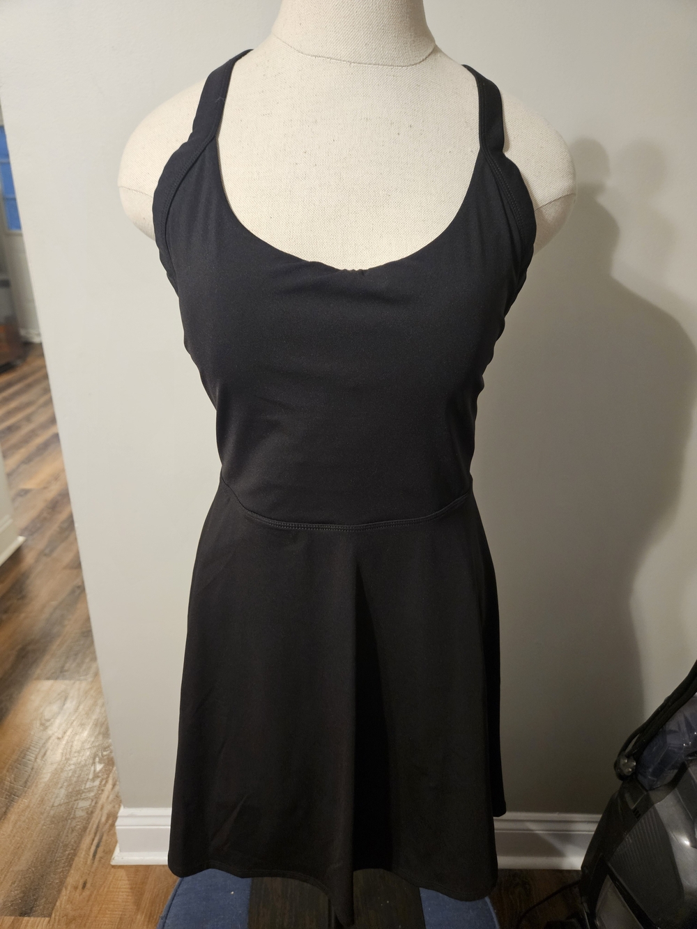 Halara Medium Black Racerback Mini Dress with Hidden Shorts & Pocket